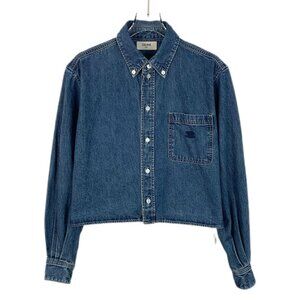 Celine Blue Arc De Triomphe Logo Cotton Denim Shirt M Size Made In Japan